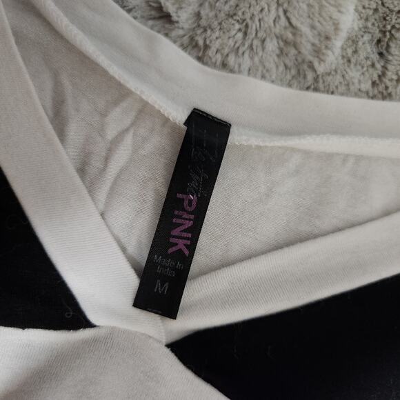 Electric Pink Black and White Graphic V Neck Cute Kitty Nope Not Today Top - M - Picture 7 of 7